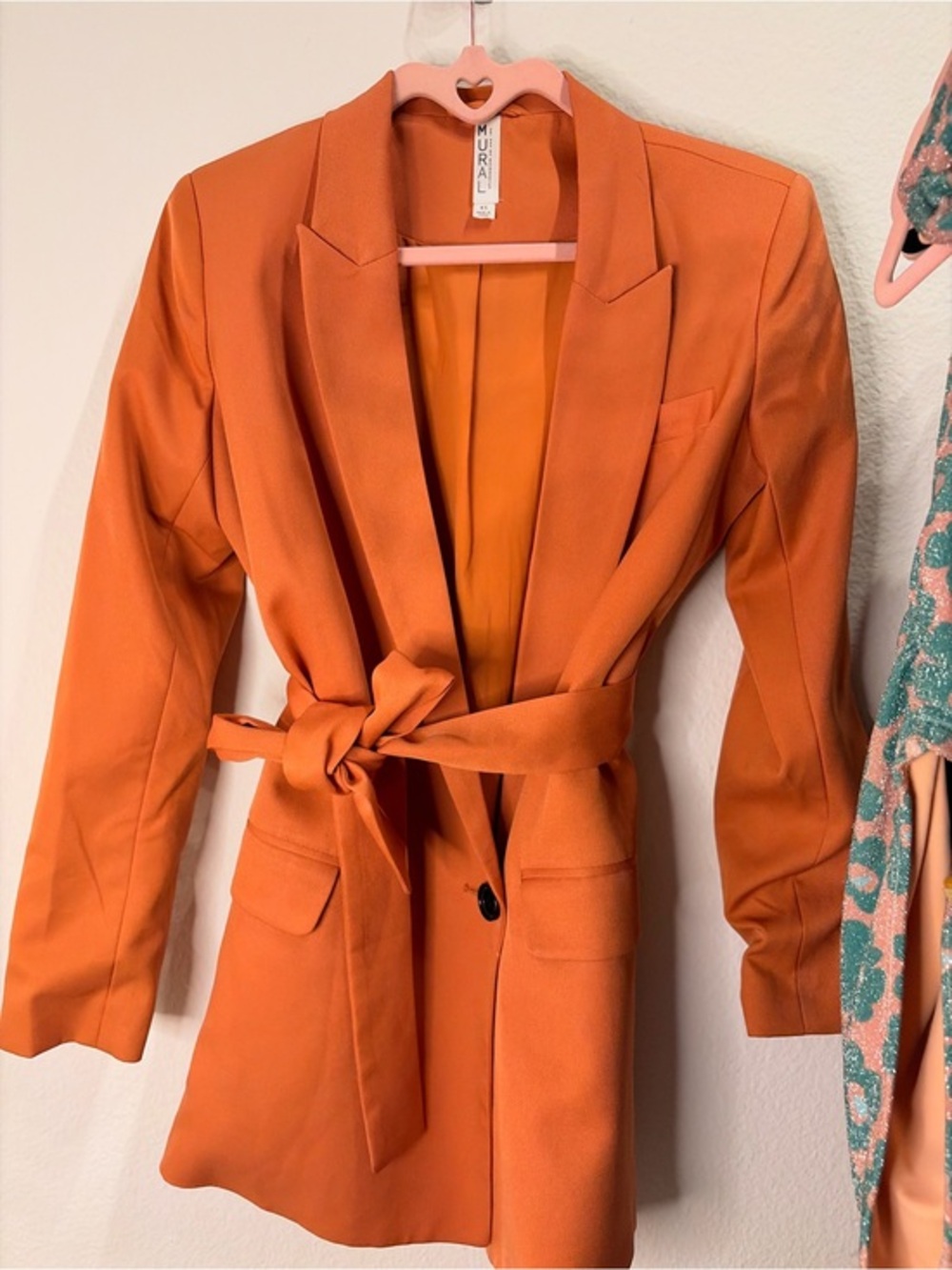 Mural Orange Self-Tie Blazer Jacket